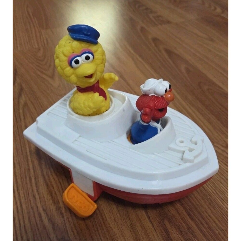 1995 TYCO Sesame Street Big Bird & Elmo Wind Up Boat Vintage Toy Tested